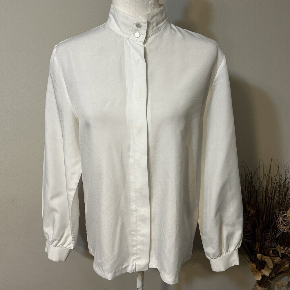 NEW ATTITUDES Russ Togs Women Ivory Button Down Long Sleeve Shirt Blouse 12 ?!